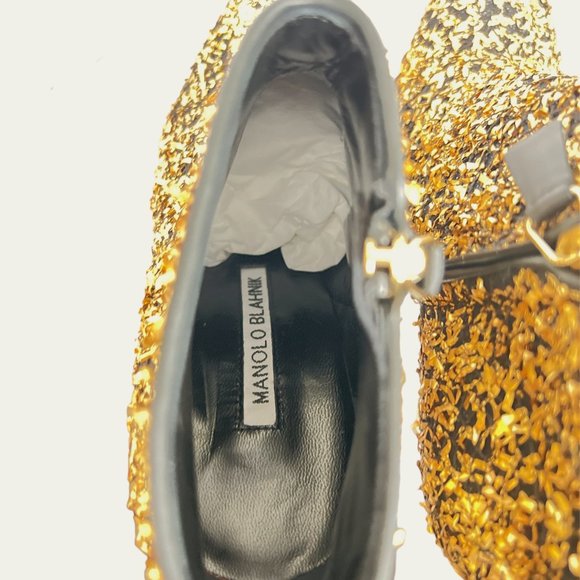 NEW Manolo Blahnik Size 35.5 EU Pluta Golden Speck Metallic-Stiletto Booties - Picture 10 of 16